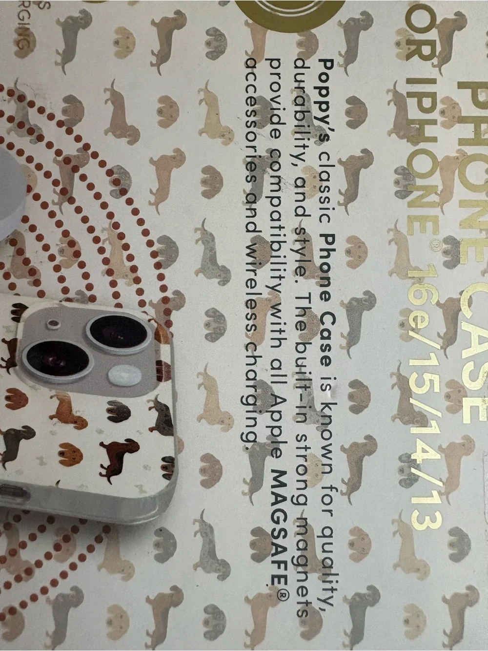 NIB XO Poppy Dachshund Pattern White iPhone Case - MagSafe Compatible